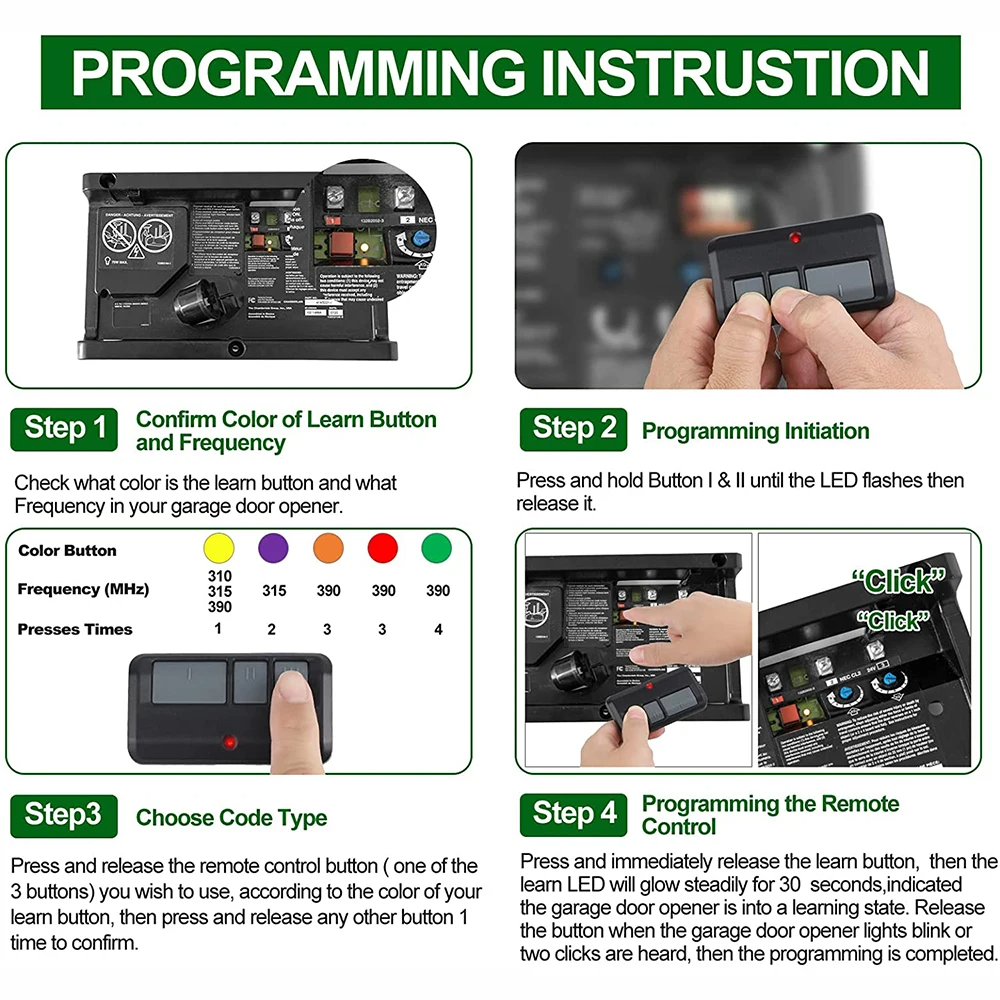 Garage Door Opener Remote 2 Pack, 3 Button Replacement with Batteris